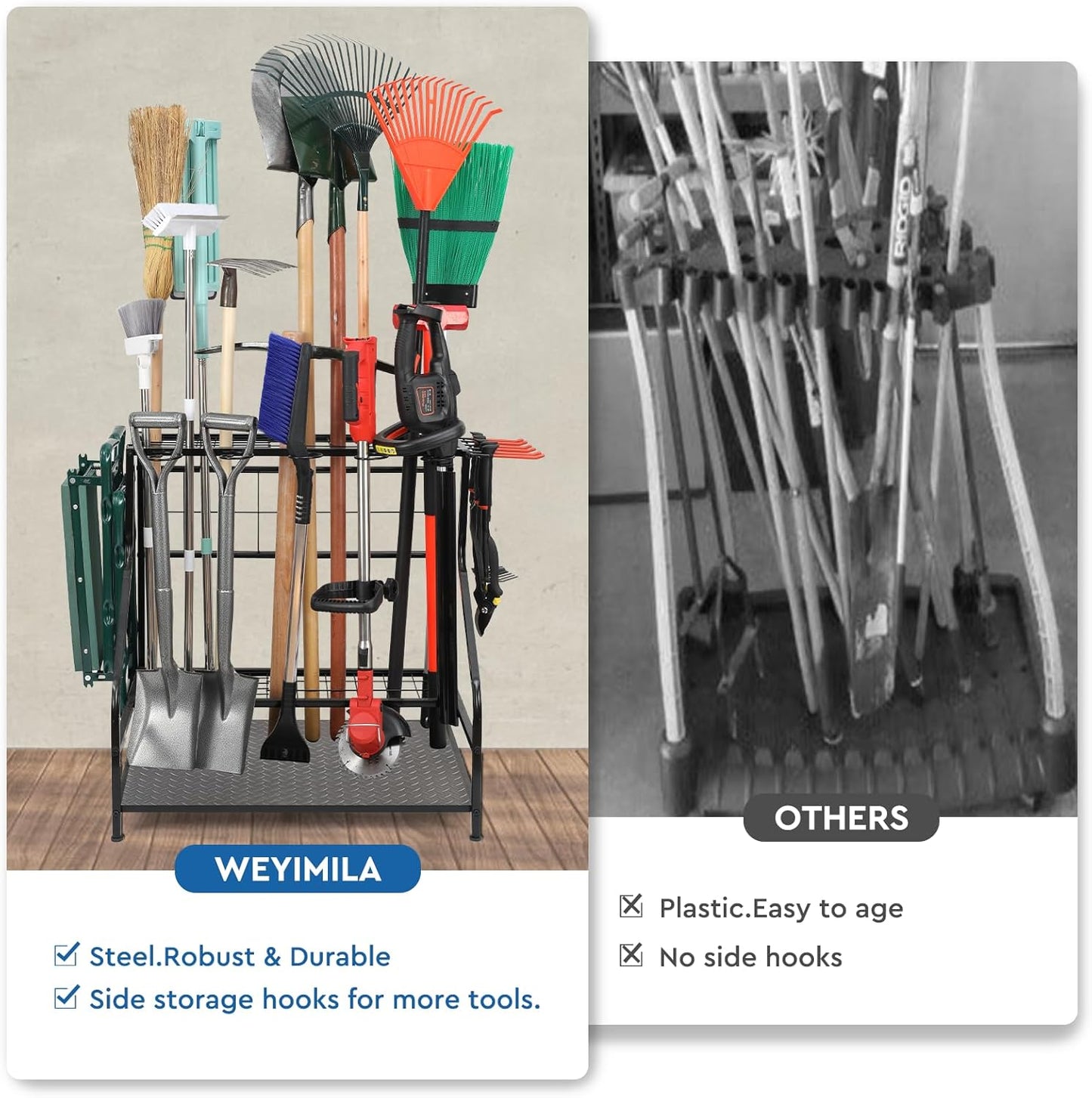Garden Tool Organizer for Garage, Yard Tool Storage, Garden Tool Rack, for Shed Home Outdoor, Up to 58 Long-Handled Tools, Garden Tool Stand, Heavy Duty Steel, Black