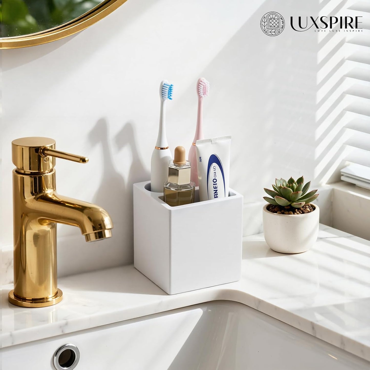 Luxspire Toothbrush Holder, 3 Slots Fast Drying Tooth Brush Holder for Bathroom, Diatomite Electric Tooth Brush and Toothpaste Organizer for Bathroom Kitchen Vanity Countertop, Light Gray