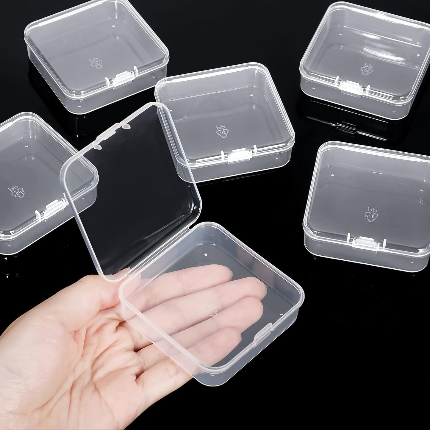 SATINIOR 48 Packs Clear Small Plastic Containers Transparent Storage Box with Hinged Lid for Small Items Crafts Jewelry (2.52 x 2.52 x 0.79 Inches)