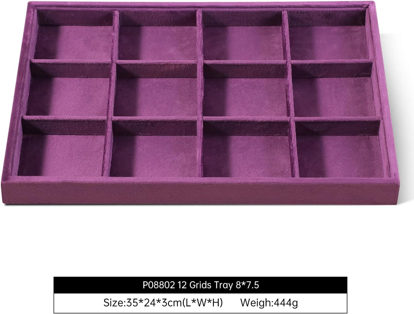 Velvet Stackable Jewelry Display Tray, 12 Grid Watch Bangle Bracelet Storage Tray, Makeup Drawer Insert Jewelry Shop Organizer Plate (Purple)