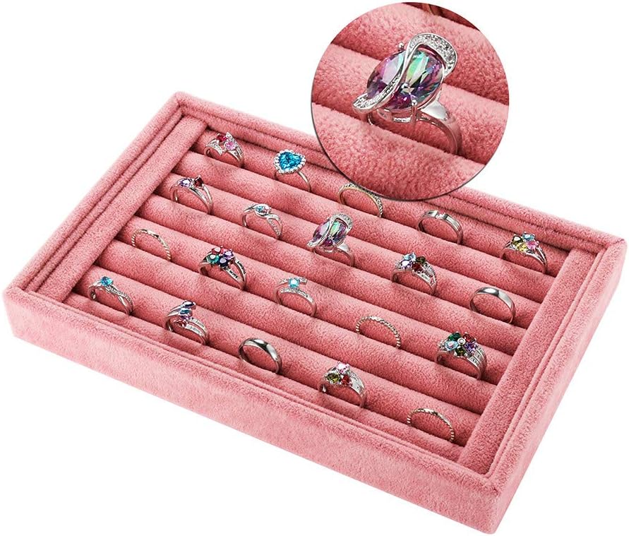 Valyria Velvet 7 Slots Ring Earrings Trays Showcase Display Jewelry Organizer ()
