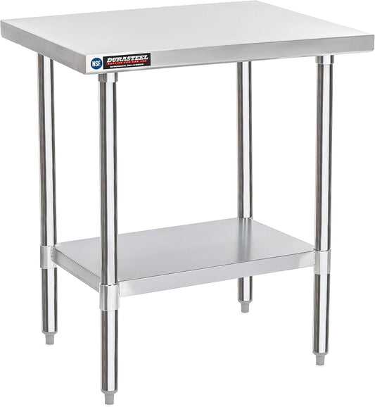 DuraSteel 30x24 Small Stainless Kitchen Island - NSF Outdoor Grill Work Station with Under Shelf - Metal Microwave Stand - For Laundry Room, Kitchen, Garage, Restaurant