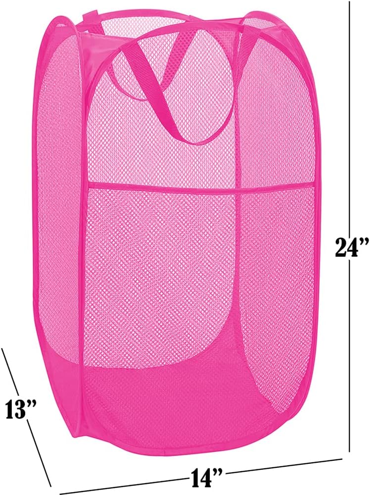 BATTOO Deluxe Strong Mesh Pop up Laundry Hamper Basket with Side Pocket for Laundry Room, Bathroom, Kids Room, College Dorm or Travel 3 Pack Blush
