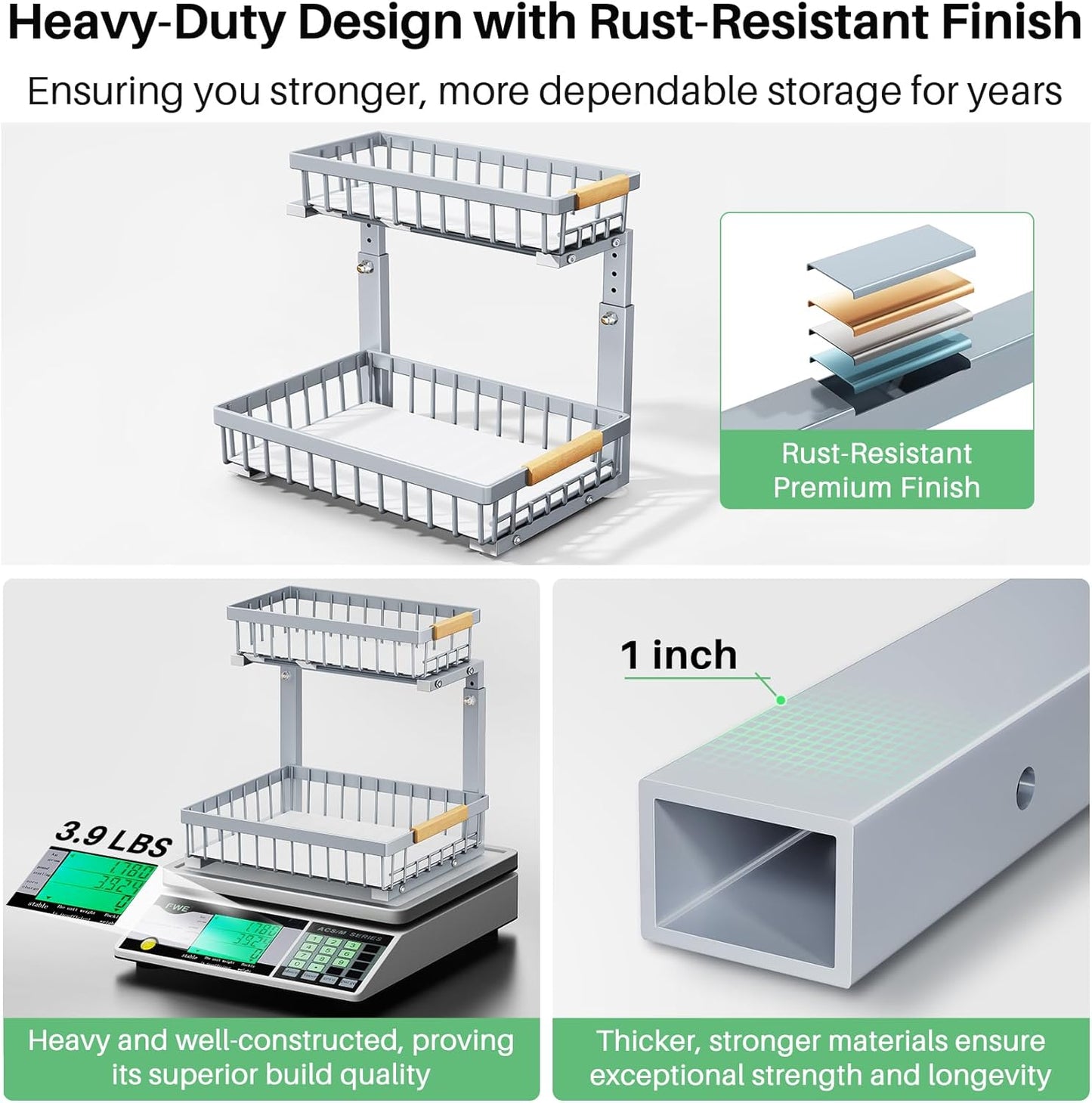 Under Sink Organizer, 2 Packs 2 Tier Under Sink Organizers and Storage, Slide out Pull out Cabinet Organizer Shelf, Metal Sliding Drawer for Kitchen Bathroom Pantry Closet Rack(Grey)