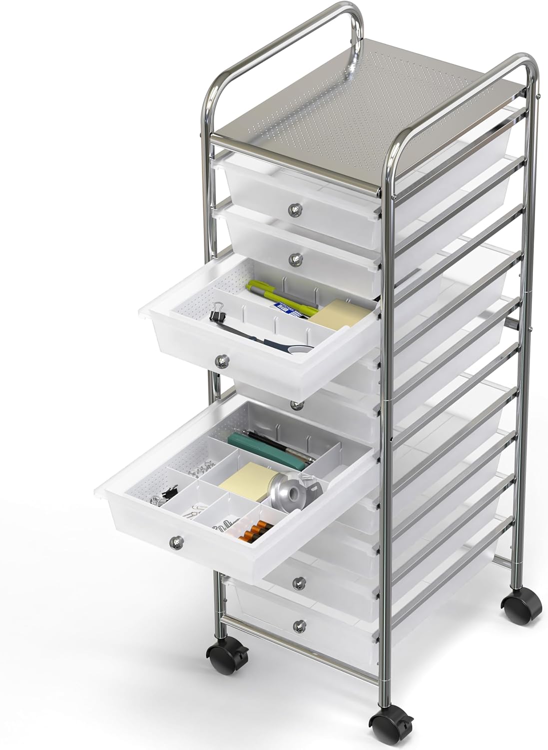 Simple Houseware Drawer Organizer Tray with 9 Adjustable Compartments, White