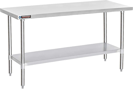 DuraSteel 30x72 Stainless Steel Prep Table - NSF Commercial Kitchen Metal Worktable - Large Laboratory Benches with Under Shelf - For Laundry Room, Kitchen, Garage, Restaurant