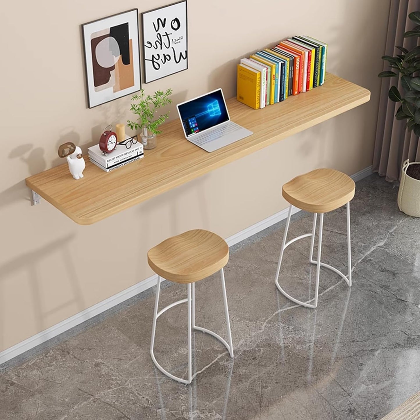 Wall Mounted Folding Wood Table, Folding Table with Heavy Duty Metal for Laundry Collapsible Shelf Brackets, Wall Mounted Desk Fold Down for Small Spaces White 80 * 40cm/31.5”*15.7”
