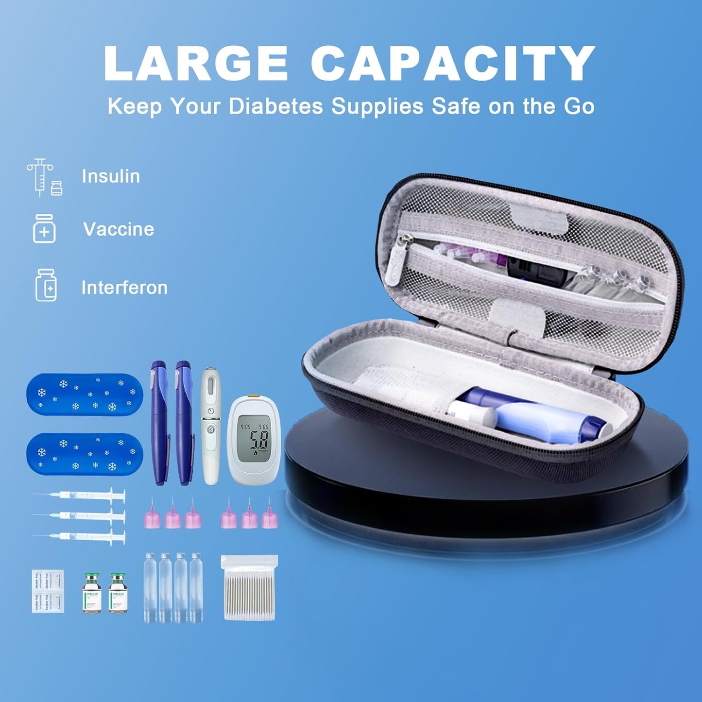 Krypthos Insulin Cooler Travel Case with Thermometer Temperature Display for Diabetic Care Storage, Refrigerated Medicine Organizer Bag with 2 TSA Approved Medication Cooler Ice Pack for Daily Trip