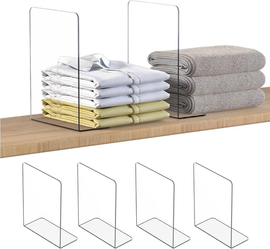 OKPOW Shelf Dividers Closet Organizer - 12" Tall X 9" Deep Acrylic Clear Sturdy Separate for Clothes Purse - Adjustable Space Saver Easy Install for Home Organization Enthusiasts 4 Pack