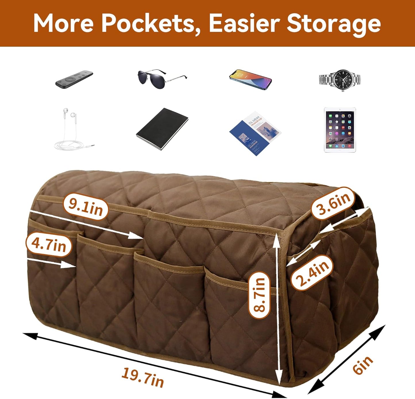 MEHIDFY Armchair Caddy, Waterproof Sofa Armrest Organizer, Non Slip Recliner Organizer, Remote Holder for Recline, Recliner Caddy with 14 Pockets Storage for TV Remote, Phone, Magazine (Brown)