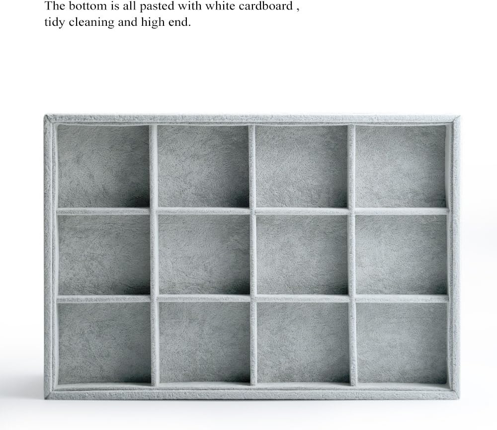 Oirlv Velvet Stackable Jewelry Display Trays 12 Grids Rings Earrings Bracelet Organizer Storage Tray(13.8"x1.29"x9.4")