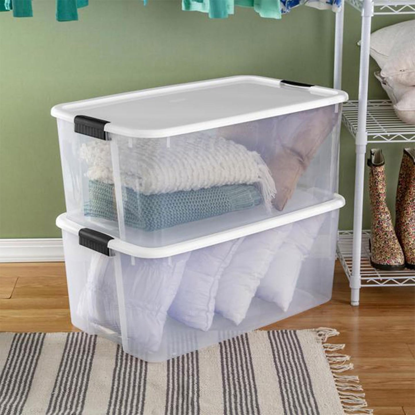 Sterilite 12-Pack Ultra Latching Box, Storage Bins with Lids, Clear Plastic, 116 Quart - Heavy-Duty Organizing Containers for Closet, Bathroom, and Office