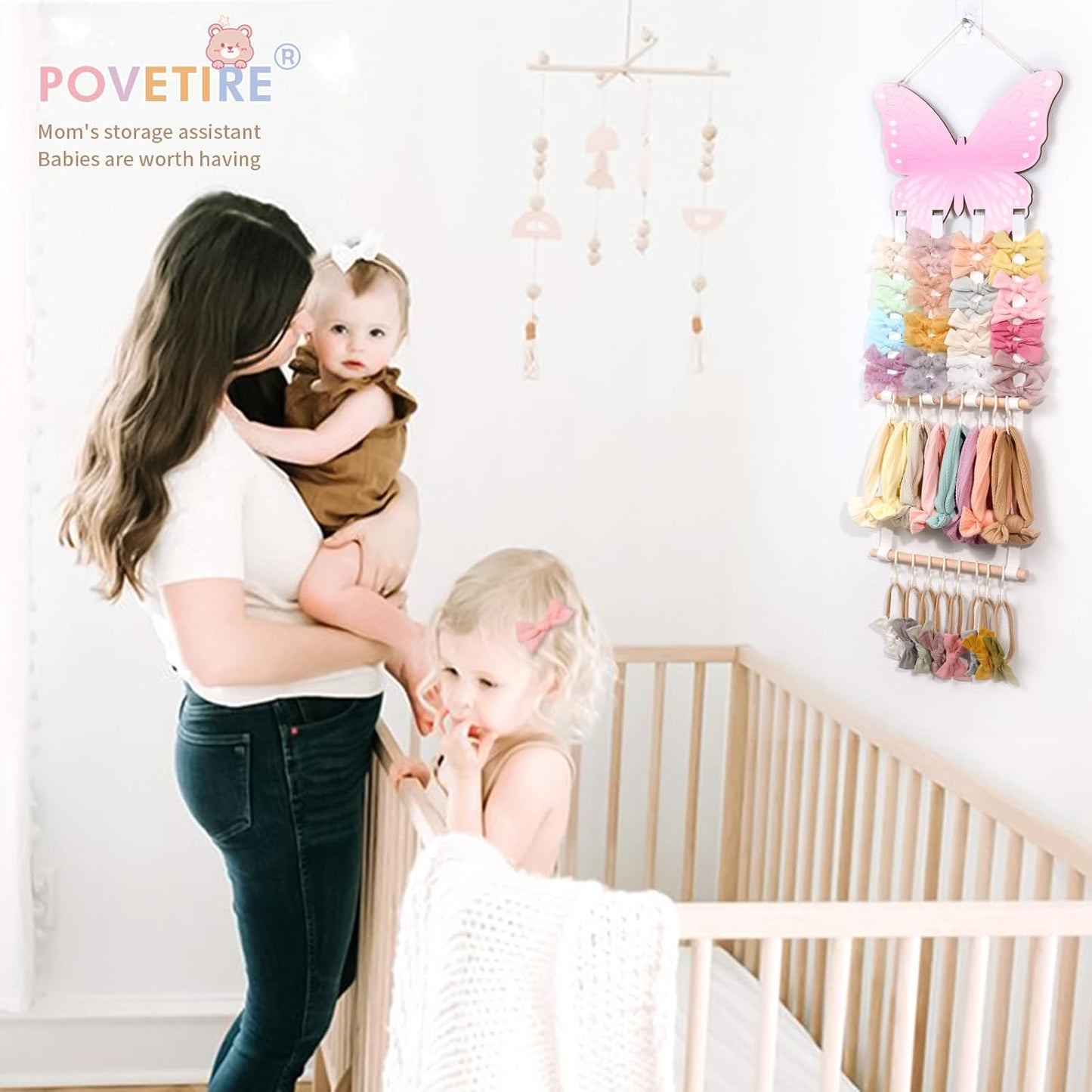 POVETIRE Headband Holder Bow Holder for Girls Hair Bows,Butterfly Hair Accessories Organizer Storage Wall Hanging Display for Nursery Toddler Girls Room