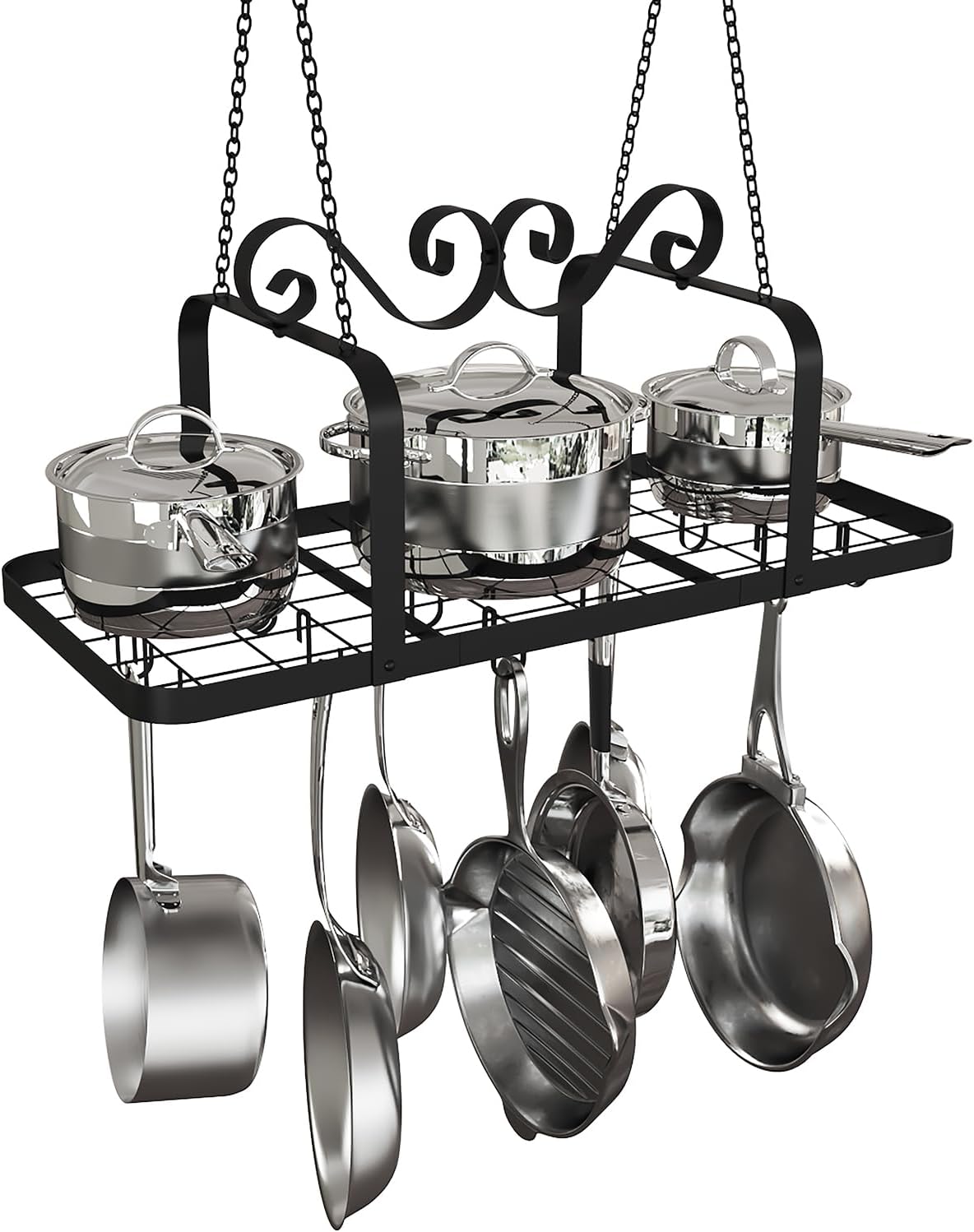 33” Black Pot Rack Hanging, Heavy Duty Metal Ceiling Pot Rack with 15 Hooks, Pot and Pan Hanging Rack Organizer for Kitchen Cookware Utensils