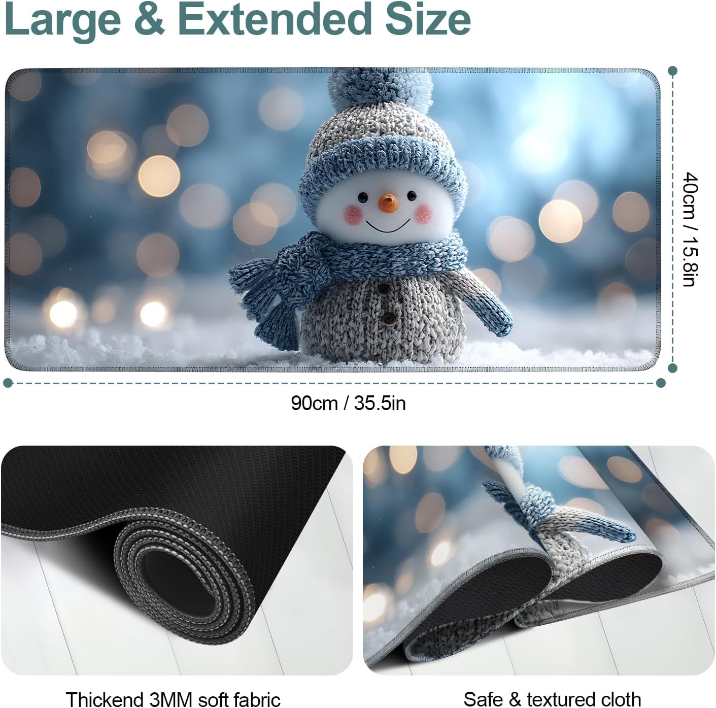 Christmas Snowman Gaming Mouse Pad 35.4"x15.7"Desk Mat Anti-Slip Rubber Base & Durable Stitched Edges for Gamers Smooth Mouse Writing Surface for Desk Office/Home