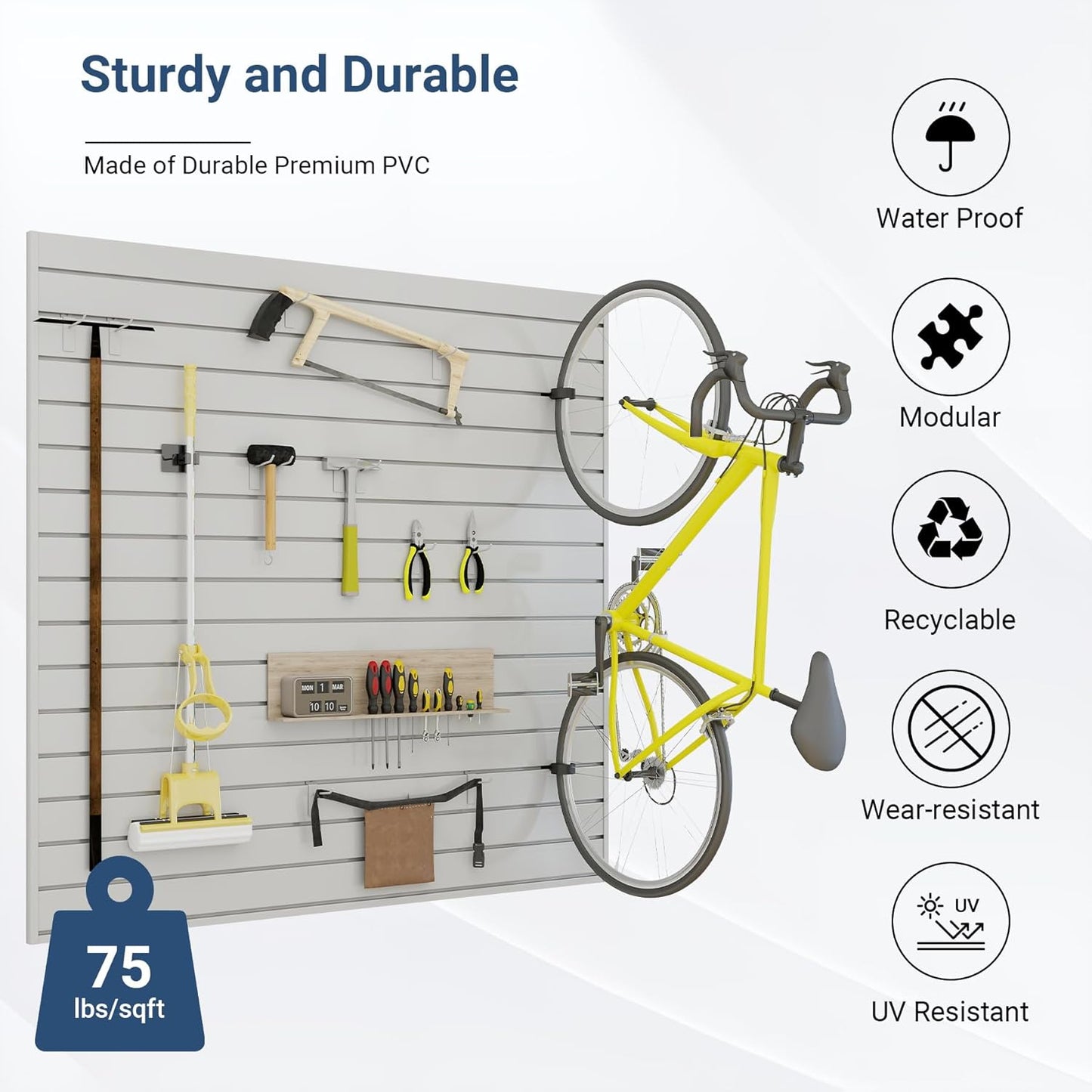 Slatwall Panel 4 FT x 4 FT, Interlocking Slat Wall Paneling, Wall Mounted PVC Wallpanel, Suitable for Garage Storage and Organizer, Slatwall Board, Shelves - Grey