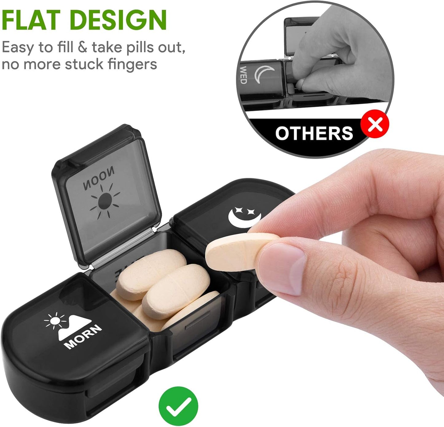 Pill Organizer 3 Times a Day, Fullicon Large Weekly Pill Case 7 Day, Daily Pill Box with 21 Compartments, Pill Dispenser Supplement Holder for Pills/Vitamin/Fish Oil - Multi-Colored