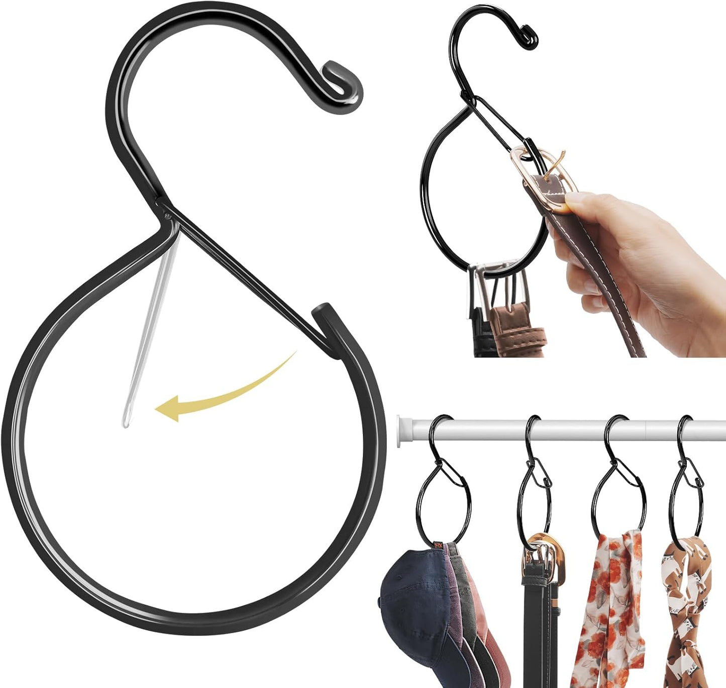 4 Pack Belt Hanger, Belt Hanger for Closet, Waterproof Belt Organizer for Closet, Holds Ties, Scarves, Bags & Accessories, Black