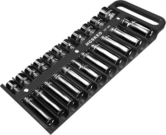 Magnetic Socket Holder Set with Handle, Portable Socket Organizer, Heavy Duty Socket Racks (Black, 1/2" Drive)