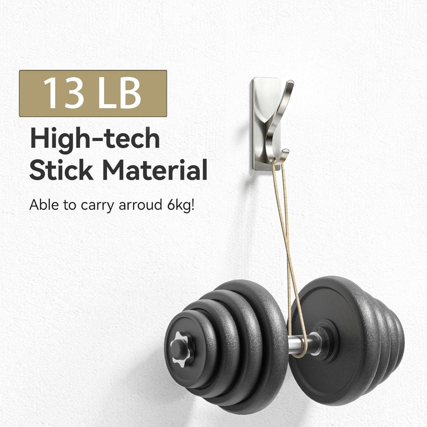 pickpiff Self Adhesive Coat Hooks for Hanging: Heavy Duty Stainless Wall Hook for Towel, Backpack, Hat, Sturdy Metal Hanger for Bathroom, Bedroom, Door, Brushed Nickel, 6-Pack