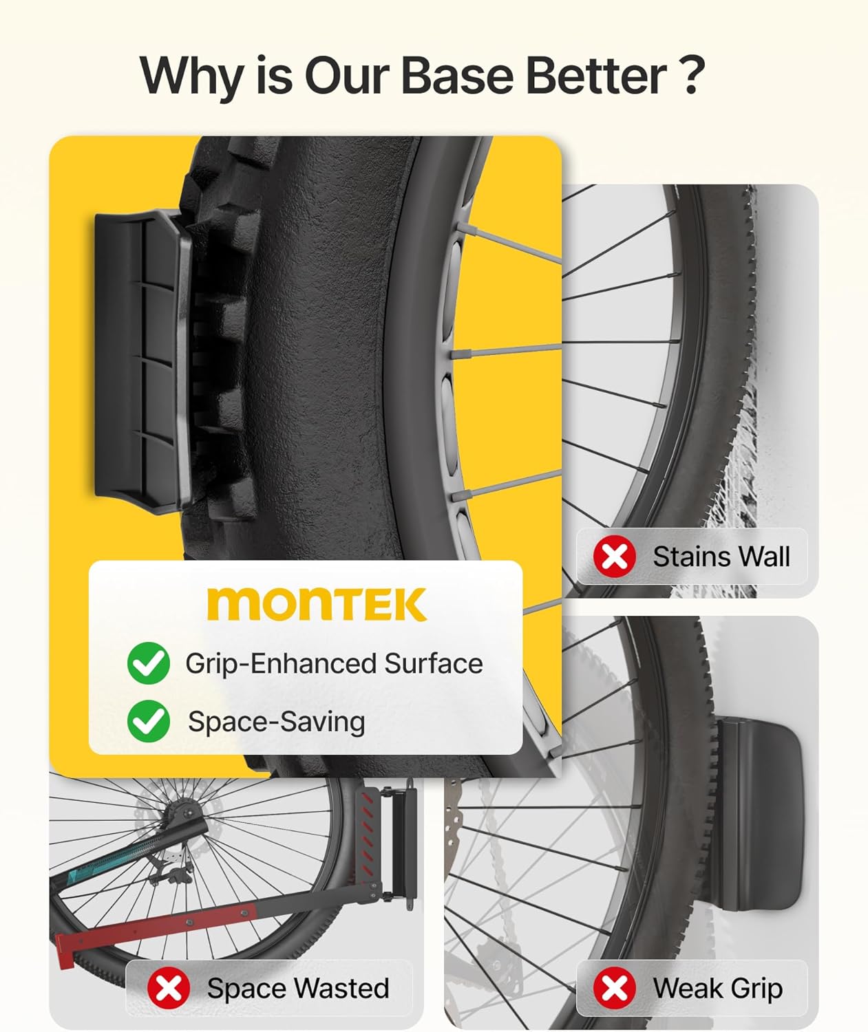 monTEK Bike Wall Mount for 4.5" Tire Width, Swivel Bike Wall Hanger Holds Up to 77lbs, Space-Saving Bike Rack Garage, Heavy Duty Bike Storage for Bedroom Home Office, 4 Pack