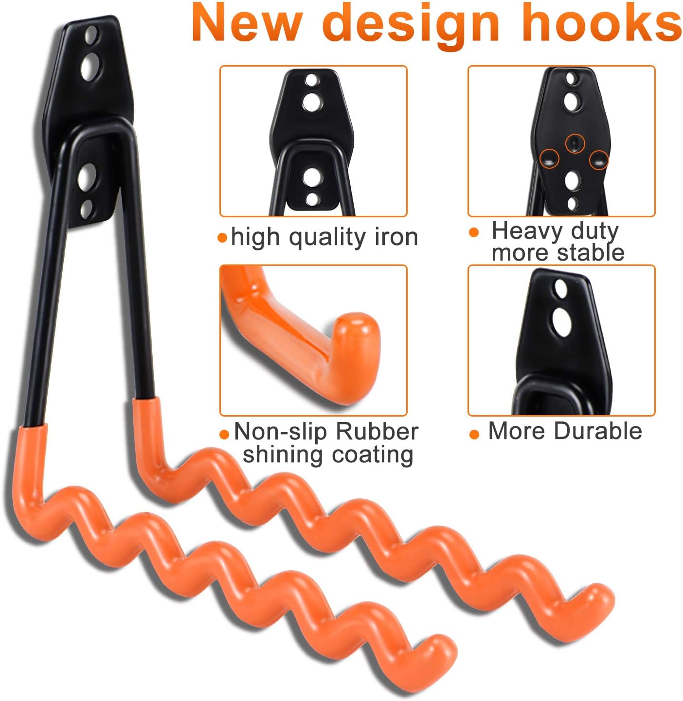 AOBEN Garage Hooks Heavy Duty, Steel Garage Storage Hooks, Utility Tool Hangers and Combinable Wall Mount Garage Hooks for Organizing Ladders, Bikes, Hoses, and More Equipment (Small J, 5 Pack)