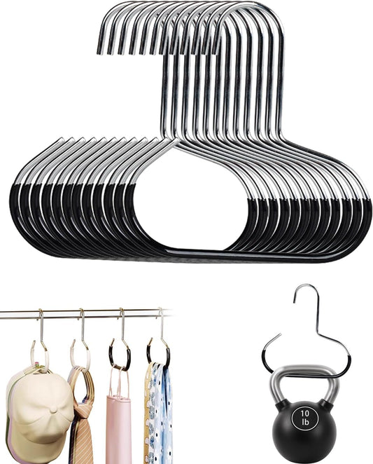 Durable Steel Hangers: Maximize Closet Space with Versatile Storage, Multifunctional Steel Hangers, Heavy Duty Closet Organizer Hooks for Hats, Scarves, Belts, Ties, Bra, Anti-Slip (Black, 12 PCS)