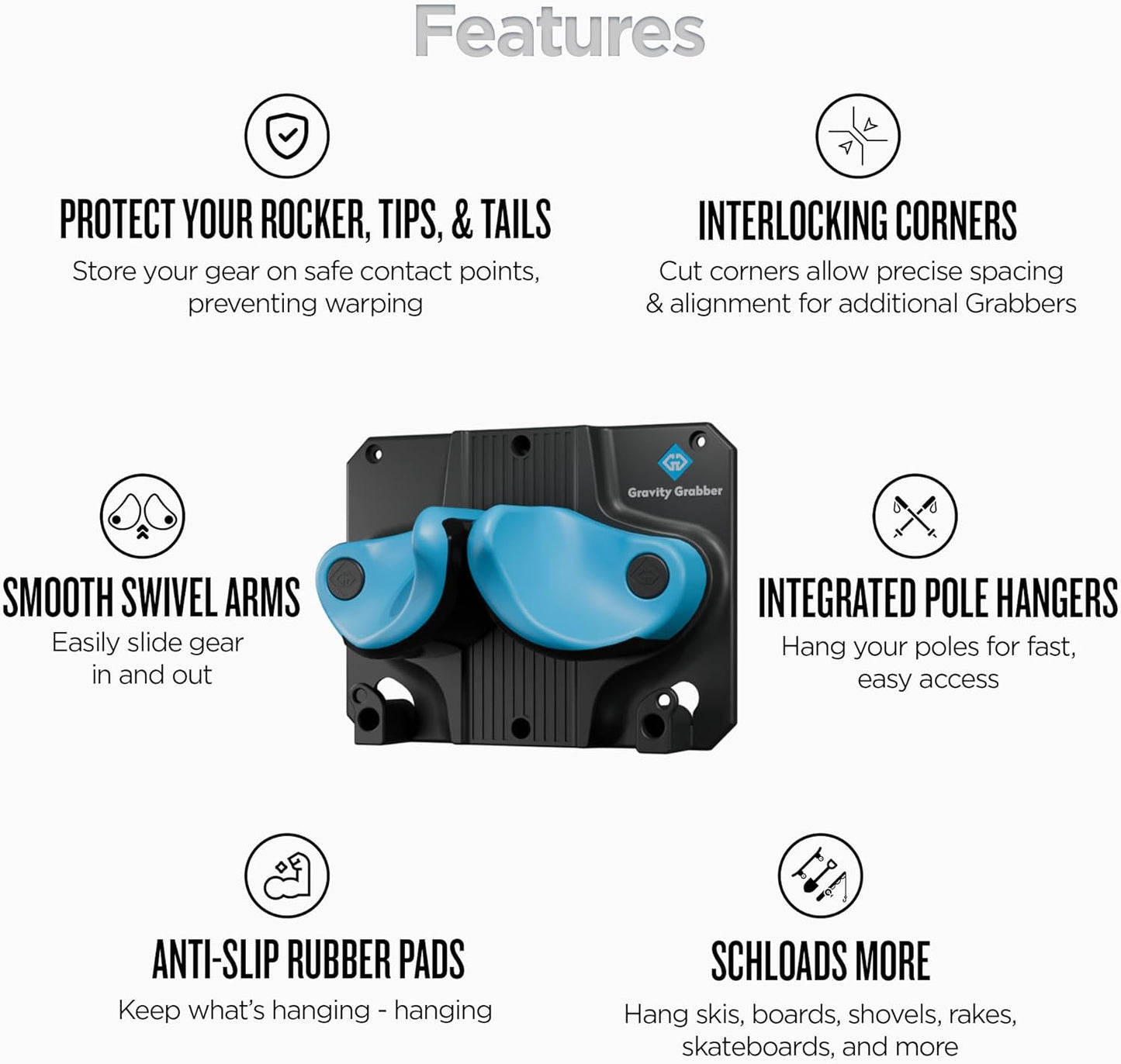 Gravity Grabber - Ultimate Ski & Snowboard Wall Rack | Secure, Non-Slip Storage | Fits Any Ski/Board | Garage Organization | Ski Storage Rack | Snowboard Storage Rack | Winter Gear Organizer | 1 Pck