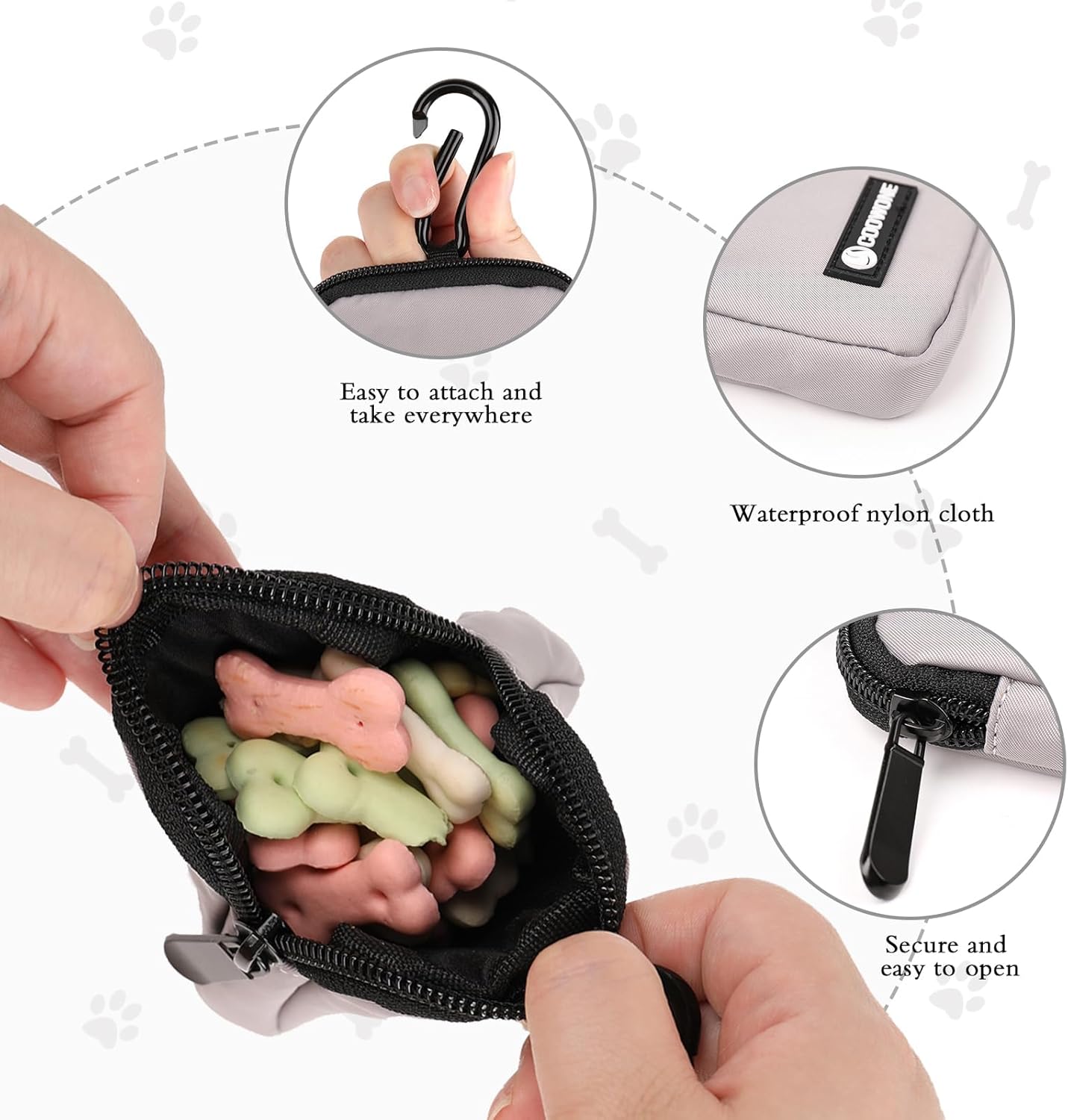 2 PCS Waterproof Small Dog Treat Bag for Leash, Hands Free Dog Walking Bag with Carabiner, Dog Poop Bag Holder for Pet Puppy Travel or Outdoor Use, Zipper Closure to Avoid Spilling
