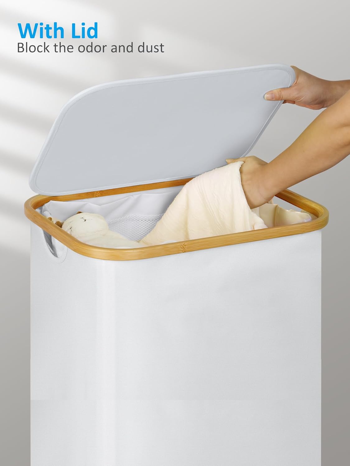 efluky Laundry Basket with Wheels, Tall Rolling Laundry Hamper with Lid and Removable Bag, Aesthetic Dirty Clothes Hamper on Wheels for Laundry Room, Bedroom, Dorm and Bathroom, 100L White