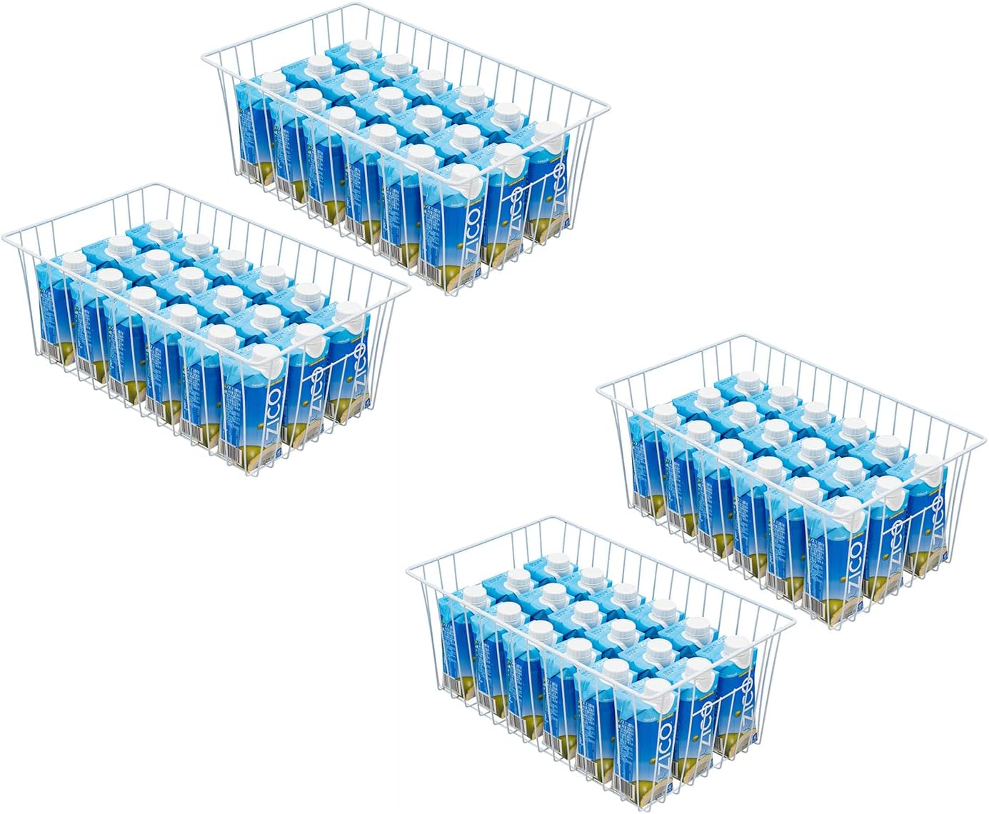 16" Upright Freezer Organizer Baskets, Wire Storage Bins Large Bakset for Freezer, Pantry, Kitchen, Bathroom Organizing, White, Set of 4