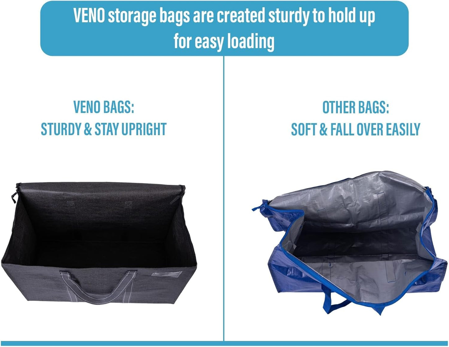 VENO 10 Pack Moving Bags and Large Christmas Storage Bins with lids. Alternative to Moving Boxes, Packing Supplies for College. Extra Large Heavy Duty Totes for Packaging (Dark Gray, 10 Pack)