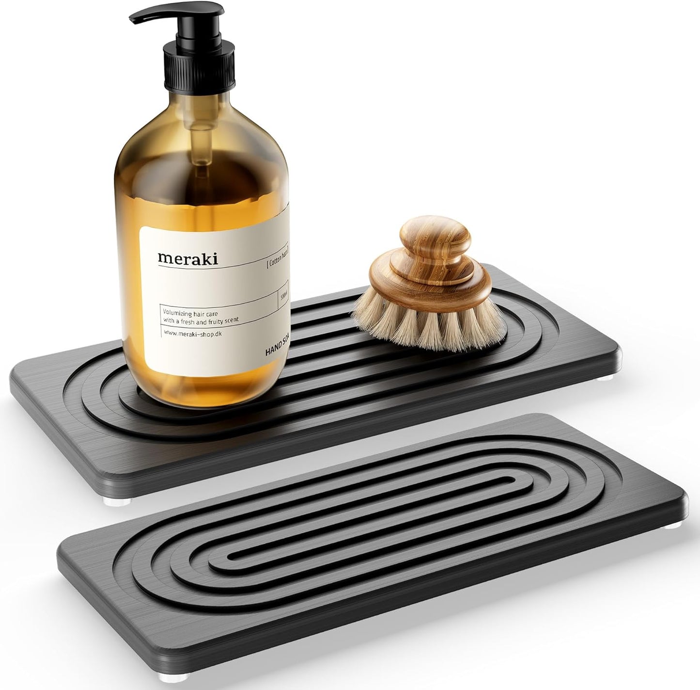 Water Absorbing Stone Tray for Sink, Quick Drying Diatomite Bathroom Tray Countertop, Stone Drying Mat for Kitchen Counter Faucet, Soap Dish Dispenser Vanity Organizer, Dark Grey-A-8.3" x 4"