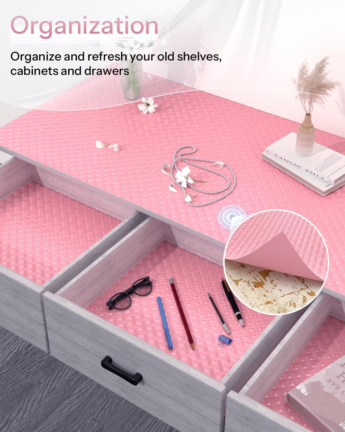 Shelf and Drawer Liner for Kitchen Cabinet, Non-Adhesive 12in x 360in Waterproof Contact Paper Refrigerator Liners Thickened Durable EVA Material Non Slip Mat for Dresser Cupboard Pantry Protector