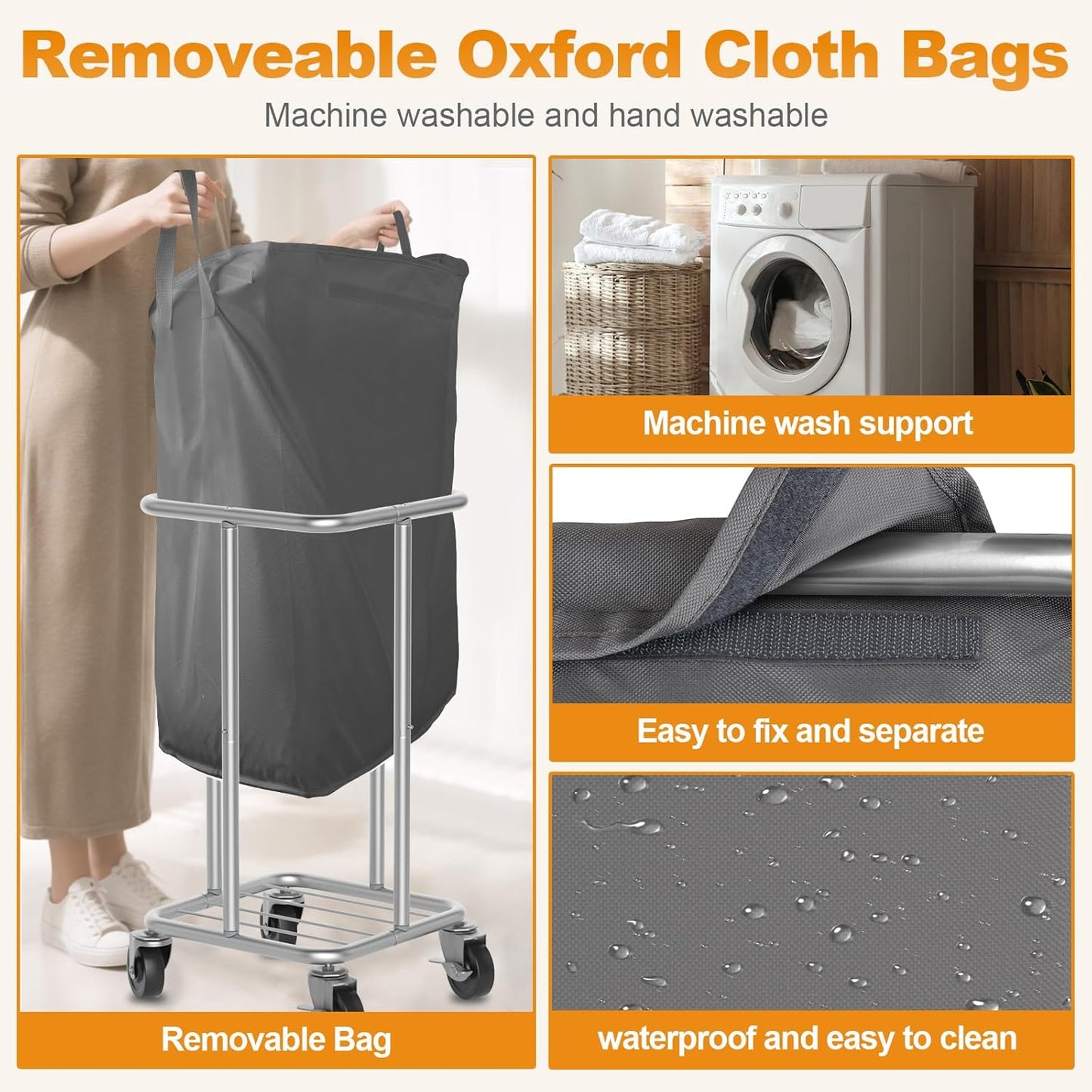 115L Laundry Basket with Wheels, 30 Gal. Rolling Laundry Hamper, Removable and Machine Washable Liner, Steel Frame, Tall Laundry Cart for Laundry Room, Bedroom, Bathroom, Dorm Storage -Gray