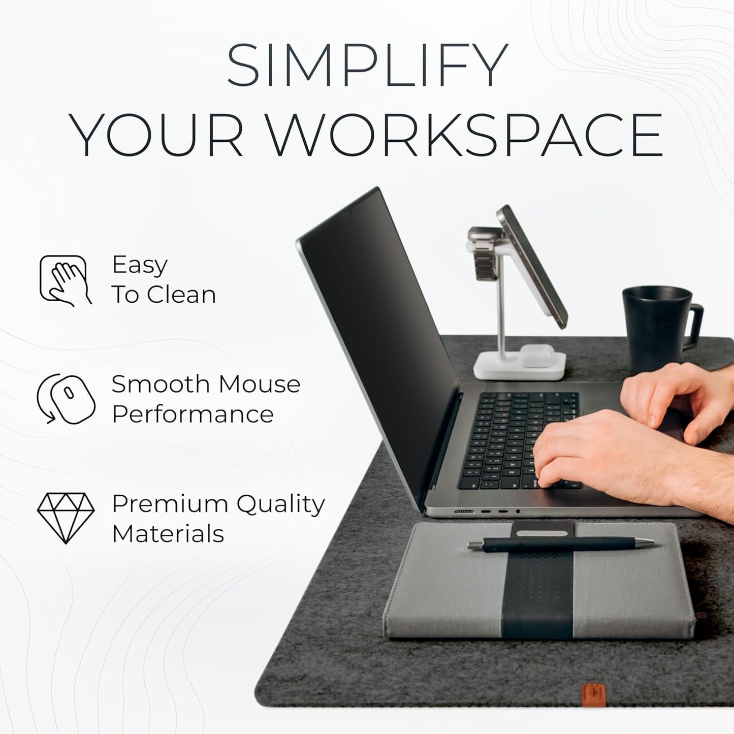 Nordik Large Felt Desk Mat - Charcoal - 35 x 17 inch - Full Desk Keyboard Mat - Computer Desk Mat for Keyboard and Mouse Pad - Desktop Mat - Large Felt Desk Pad
