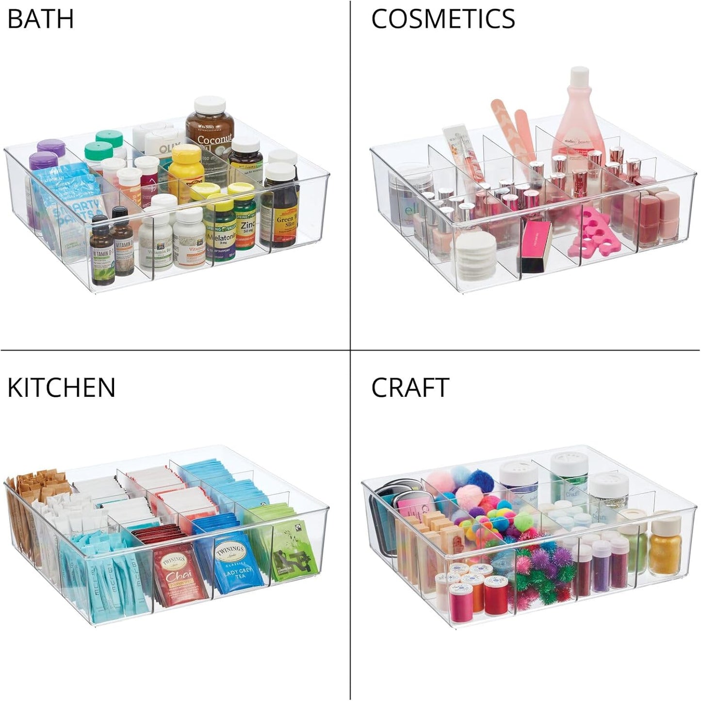 mDesign Plastic 12 Compartment Divided Drawer and Closet Storage Bin - Organizer for Scarves, Socks, Ties Bras, and Underwear - Dress Drawer Organizer, Shelf Organization - Clear