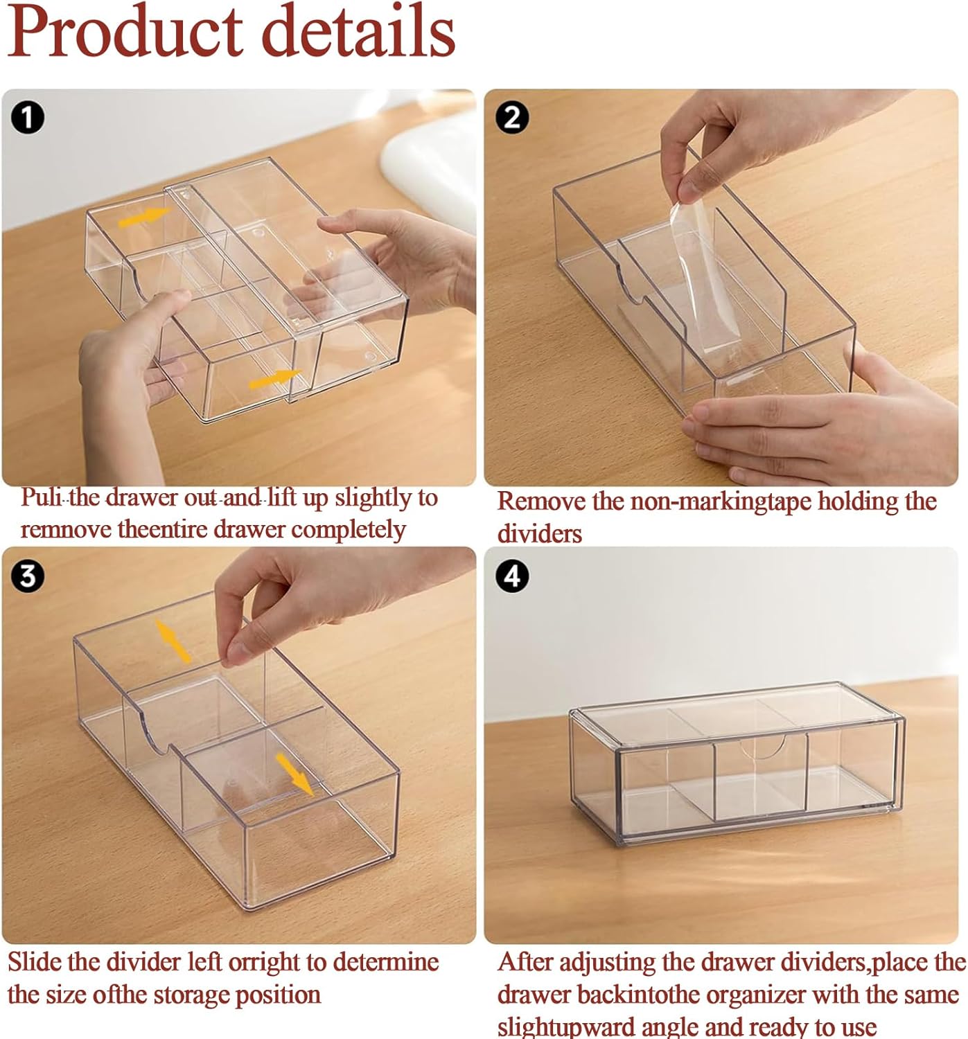 Hair Accessories Organizer for Girls, Clear Acrylic Hair Tie Organizer, or Headband, bows，Cute Small Stackable Storage Drawer Container Caddy Box for Bathroom Vanity Countertop 2PCS
