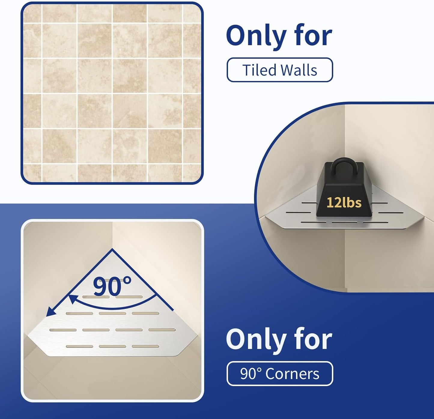 Corner Shower Shelf, 304 Stainless Steel Pentagonal Heavy Duty Floating Corner Sheves Slot Design Recessed Bathroom Shelf for Tiled Wall 2 Pack(Brushed, 8"-2 Pack)