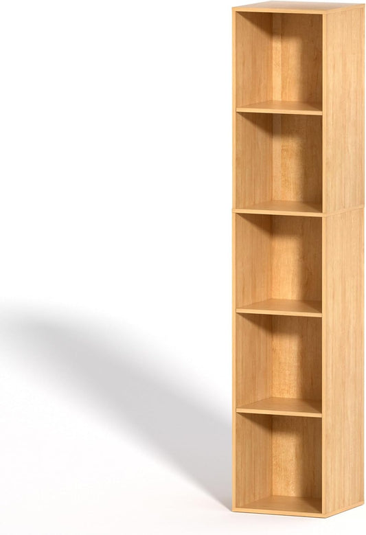5 Cube Storage Organizer, 5 Tier Vertical Cube Bookcase Freestanding Storage Display Organizer for Home Office, Five Cubes Open Shelf Bookshelf (Oak, 5 Cube)