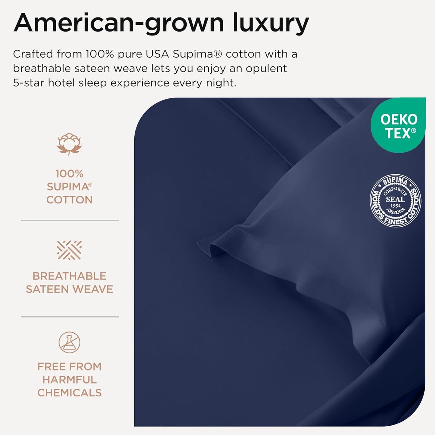 Threadmill American Supima King Size Sheets Set | 656 Thread Count 4 Piece Luxury Bed Sheets for King Size Mattress | 5 Star Hotel Quality Sheets with Elasticized Extra Deep Pocket | Folkstone Blue