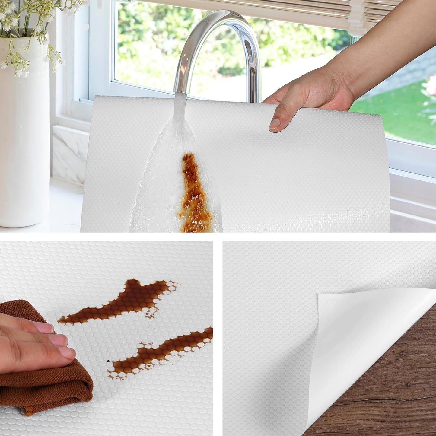 White Shelf Liners for Kitchen Cabinets Non Adhesive Drawer Liner for Bathroom Waterproof Refrigerator Liners for Shelves Fridge Plastic Mats Cabinet Cupboard Liner 17.5 x 236.2 Inches x 2 Rolls