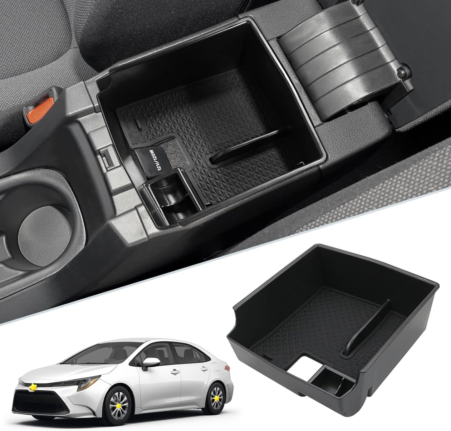 SKTU 2022 2023 2024 2025 2026 Toyota Corolla Center Console Organizer 2020-2025 2026 Corolla E210 Console Tray 2024 2025 2026 Corolla Accessories Insert Tray with USB Hole and Coin Holder (Black)