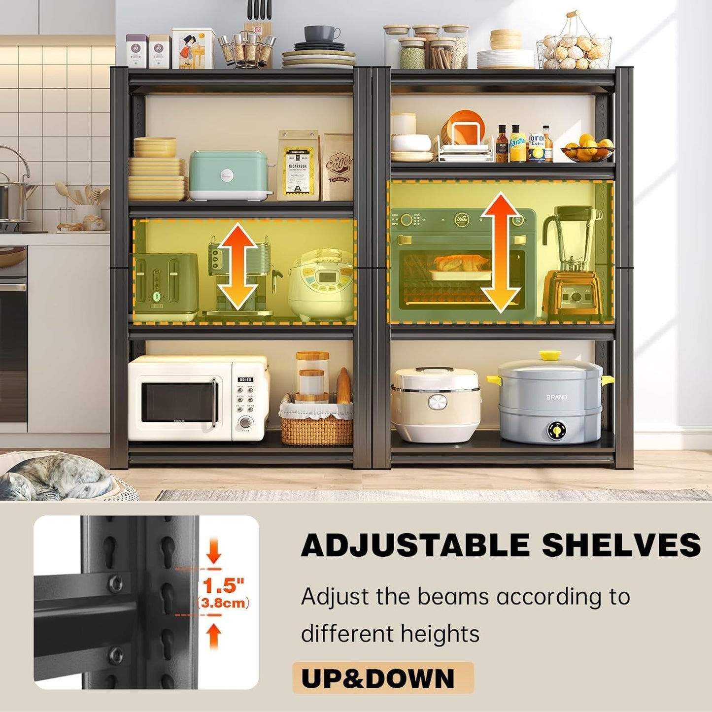 4 Tier Shelf, Adjustable, Metal, Sturdy, Easy Assembly, 20" w,14" d, 55" H,Organization and Storage Shelving Unit for Laundry Room/Bathroom/Garage, Bookshelf, Plants Shelf