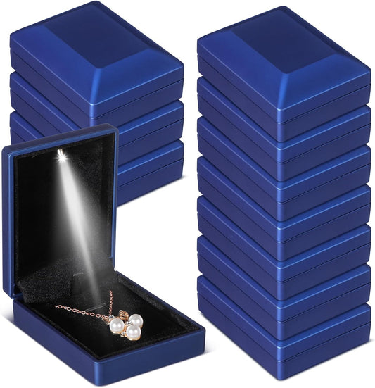 Landical 10 Pcs Pendant Necklace Box with LED Light Velvet Necklace Case for Pendant Bracelet Ring Earring, Jewelry Storage(Blue)