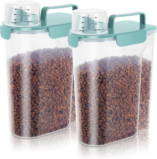 5-7Lbs Dog Cat Food Storage Container with Upgraded Large Nozzle BPA-free, 4 Snap Seals Plastic Pet Food Storage Containers with Handles (Elegant Blue, 5L-2pack)