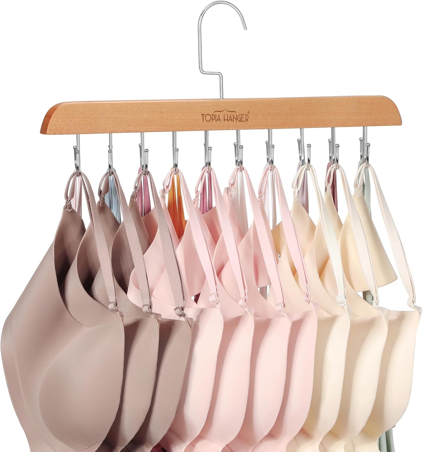 TOPIA HANGER Bra Hanger for Closet, Tank Top Hangers 20 Hooks Capacity Foldable Wood Space Saving Hangers Closet Organizer for Bra, Tank Top, Scarf, Belt, Tie, Hoodie etc - CT46N