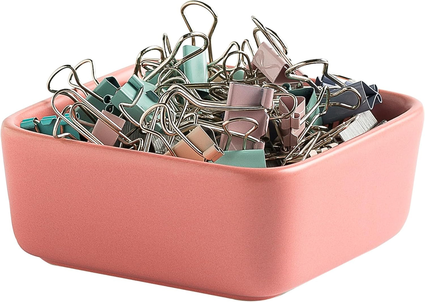 Ceramic Paper Clip Holder for Desk Cute Binder Holder Paperclip Holders for Office Paper Clips Dispenser Organizer desk décor (pink)
