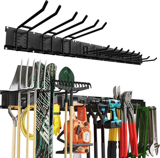 48 Inches Garage Organization,Wall Mount Garden Tool Organizer, 660lbs Adjustable Heavy Duty Metal Hanging Hooks, Garden Tool Hangers Storage Rack for Garage, Yard, and Shed (3 Racks, 9 Hooks)