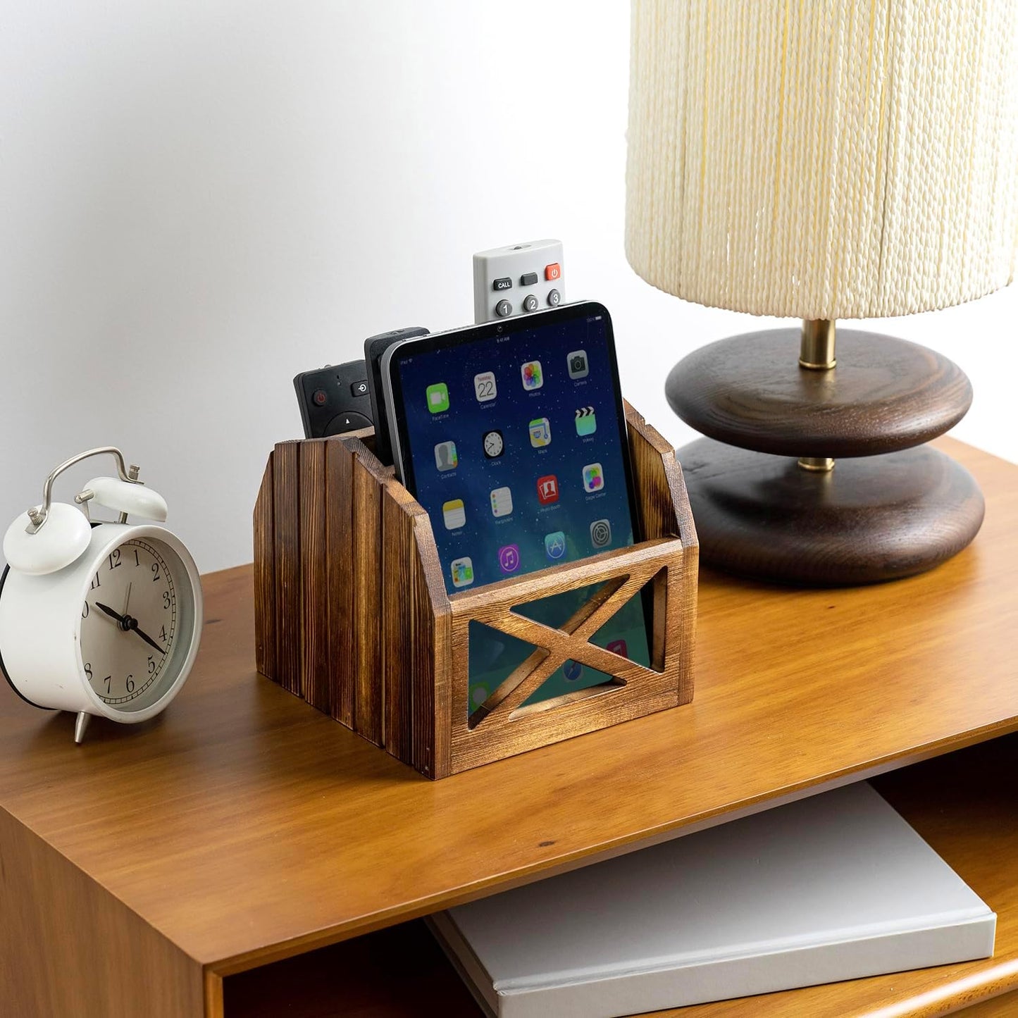 Remote Control Holder,TV Remote Holder,Remote Caddy,Solid Wood Remote Control Holder with Farmhouse Design